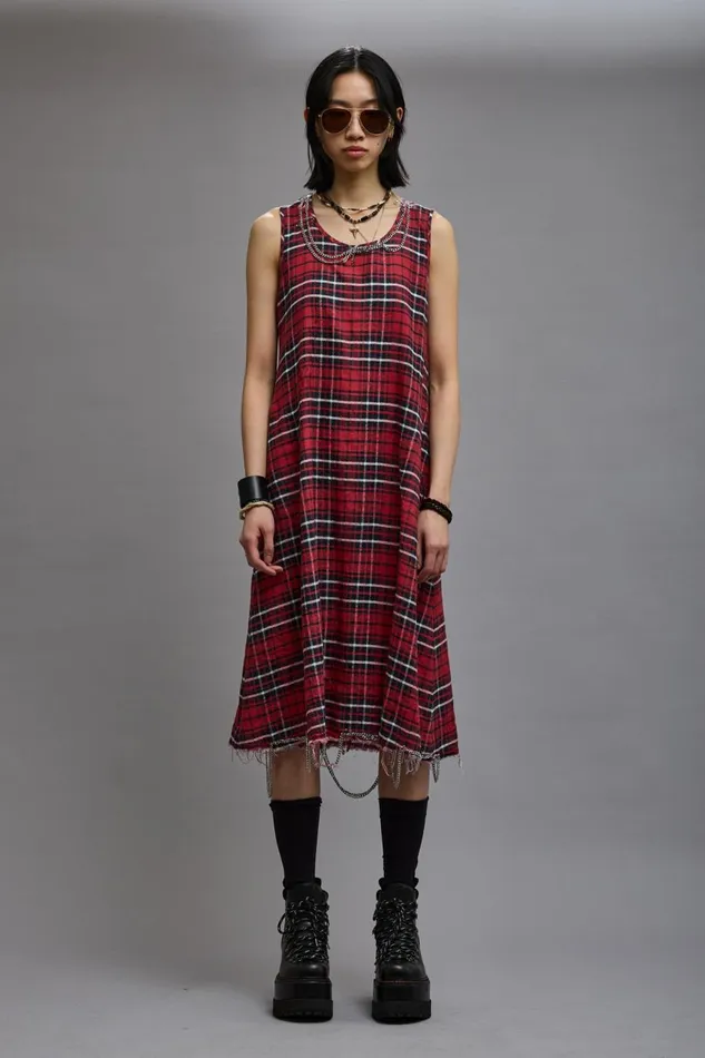 R13 Dresses and Skirts Women CHAIN EMBELLISHED MIDI 8211 RED PLAID