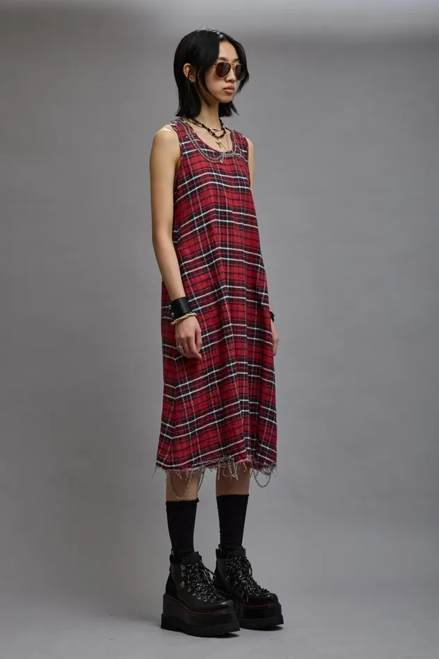 R13 Dresses and Skirts Women CHAIN EMBELLISHED MIDI 8211 RED PLAID