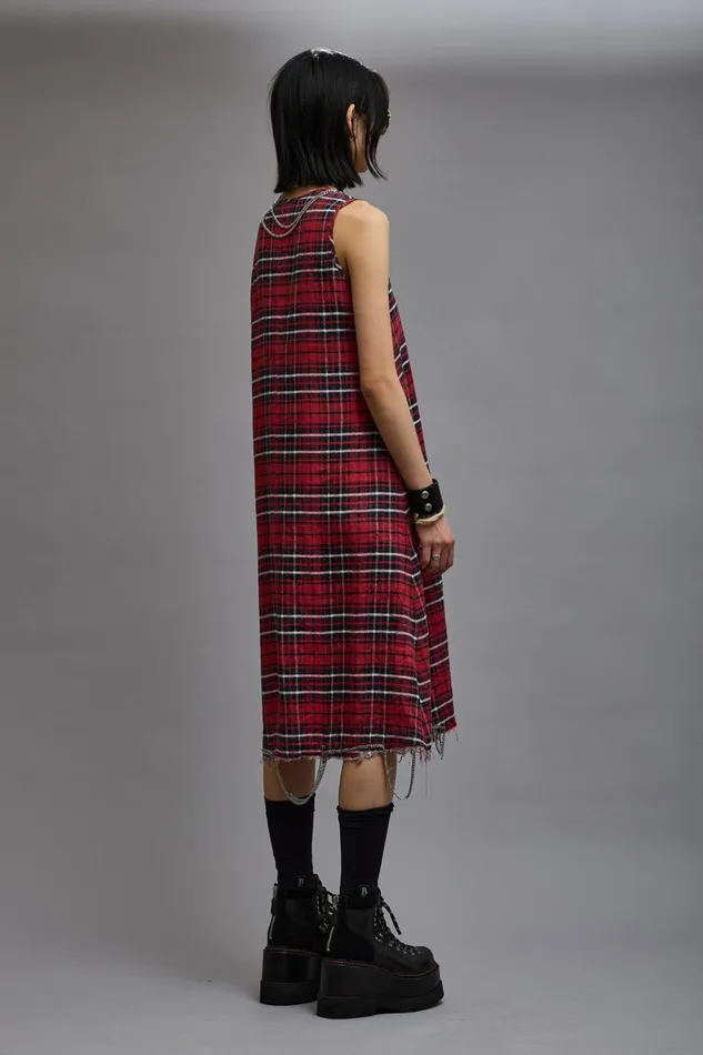 R13 Dresses and Skirts Women CHAIN EMBELLISHED MIDI 8211 RED PLAID