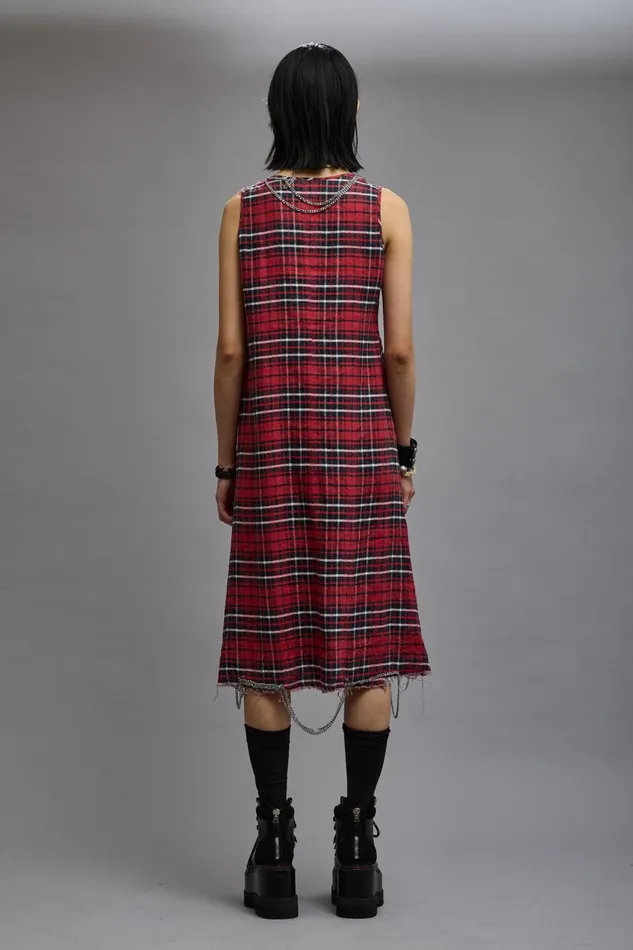 R13 Dresses and Skirts Women CHAIN EMBELLISHED MIDI 8211 RED PLAID