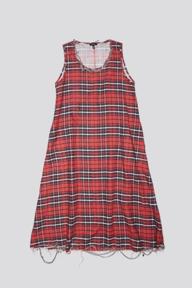 R13 Dresses and Skirts Women CHAIN EMBELLISHED MIDI 8211 RED PLAID