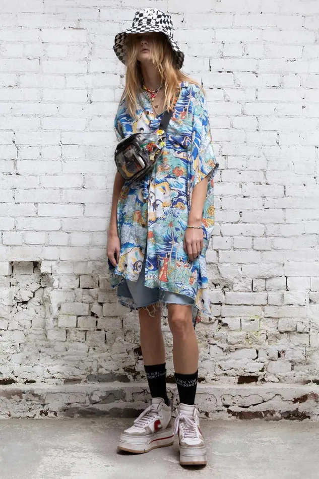 R13 Dresses and Skirts Women Oversized Boxy Hawaiian Dress Denim