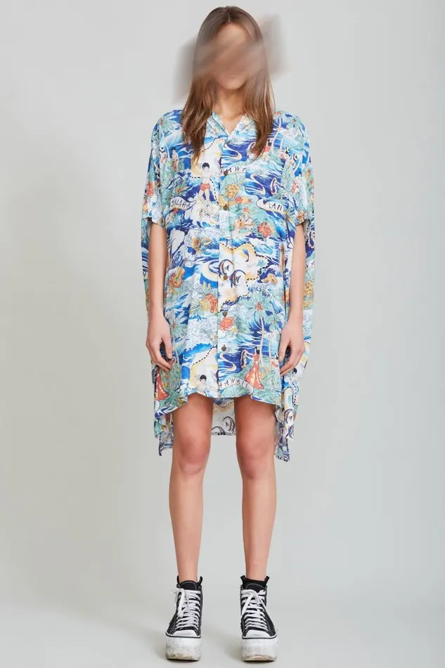 R13 Dresses and Skirts Women Oversized Boxy Hawaiian Dress Denim