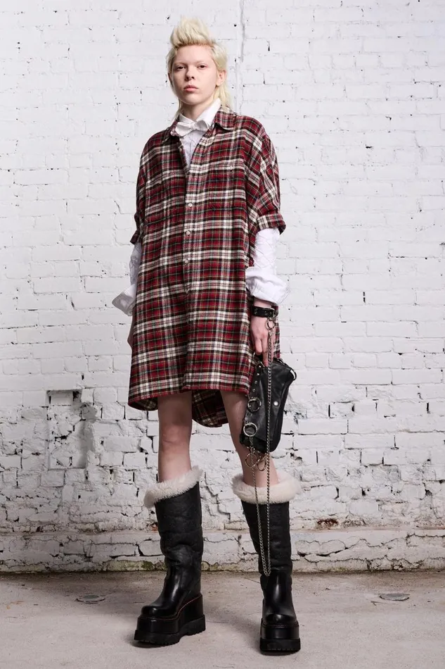 R13 Dresses and Skirts Women OVERSIZED RELAXED SHIRTDRESS 8211 RED AND ECRU