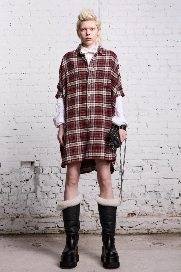 R13 Dresses and Skirts Women OVERSIZED RELAXED SHIRTDRESS 8211 RED AND ECRU