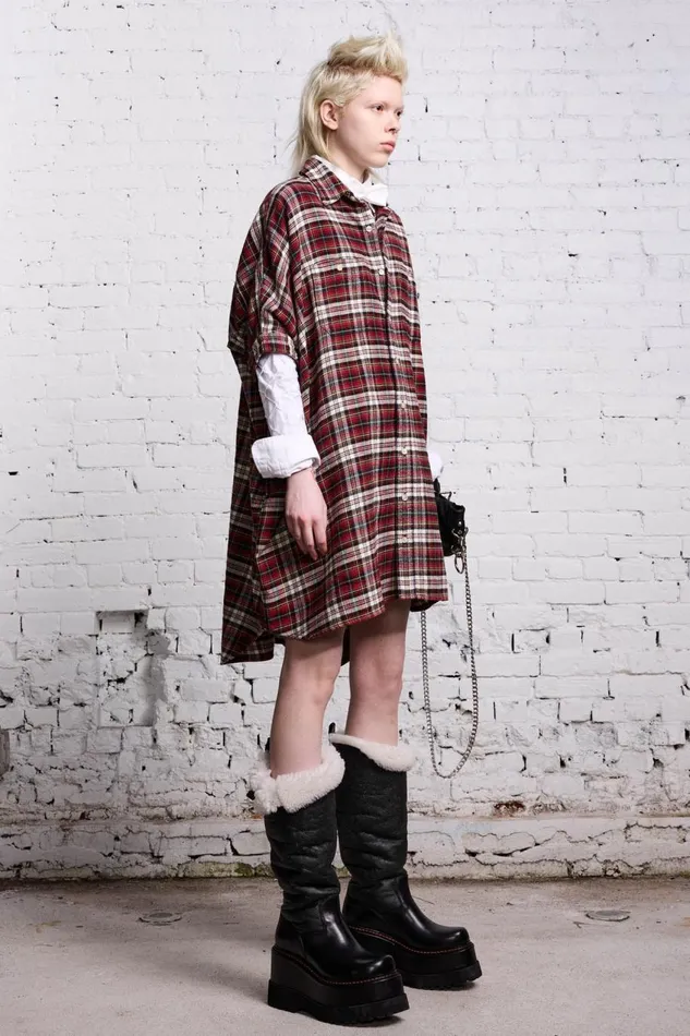 R13 Dresses and Skirts Women OVERSIZED RELAXED SHIRTDRESS 8211 RED AND ECRU