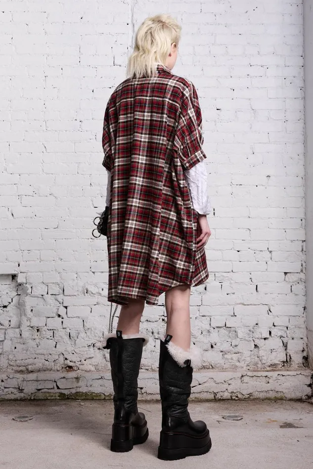 R13 Dresses and Skirts Women OVERSIZED RELAXED SHIRTDRESS 8211 RED AND ECRU