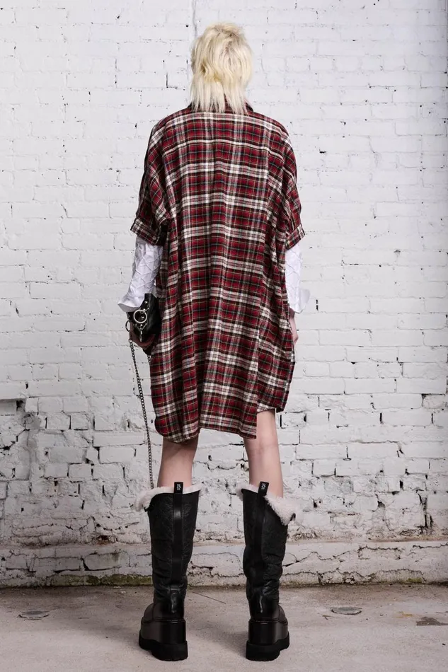 R13 Dresses and Skirts Women OVERSIZED RELAXED SHIRTDRESS 8211 RED AND ECRU