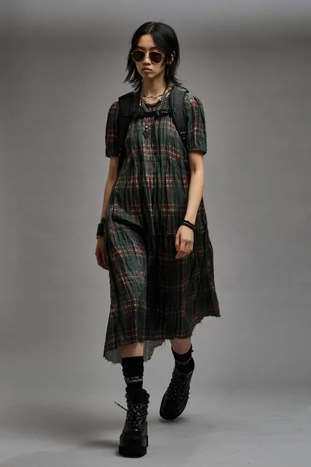 R13 Dresses and Skirts Women RELAXED MIDI 8211 MARSH GREEN PLAID