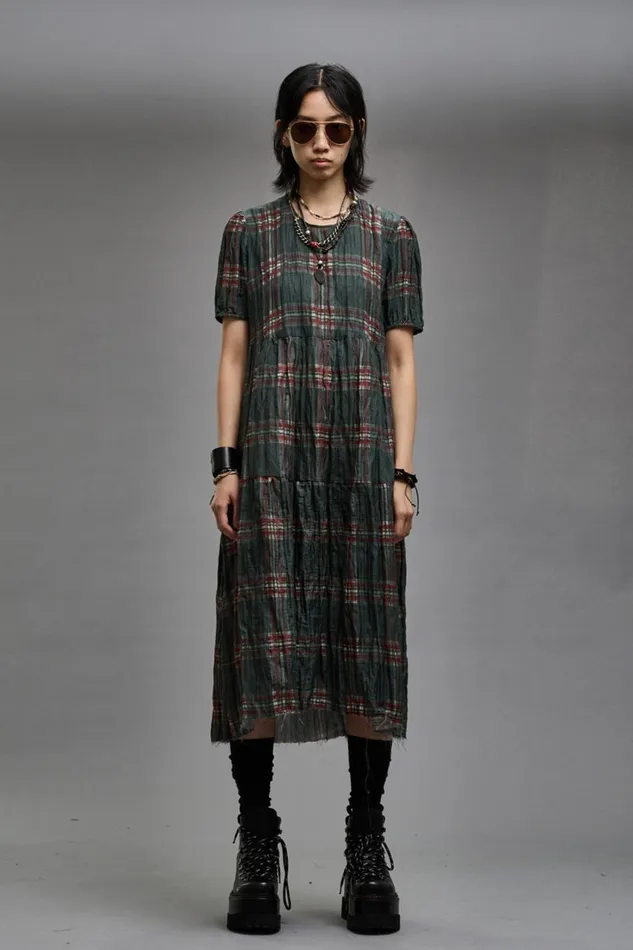 R13 Dresses and Skirts Women RELAXED MIDI 8211 MARSH GREEN PLAID