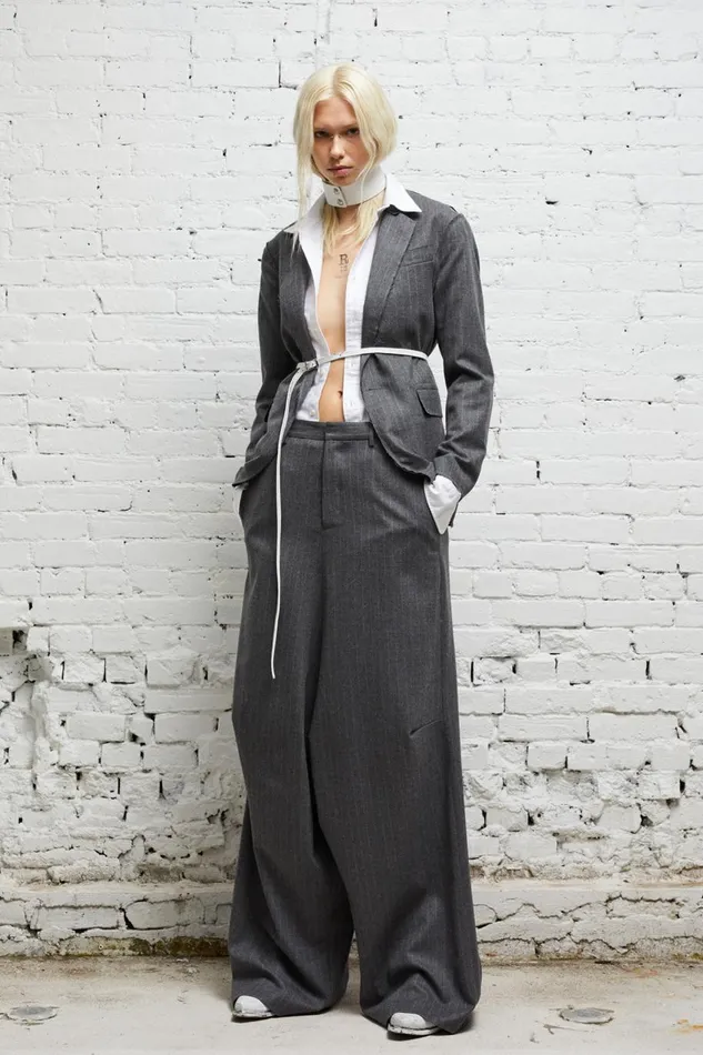 R13 Jackets and Coats Women SHRUNKEN RAW CUT BLAZER 8211 GREY PINSTRIPE
