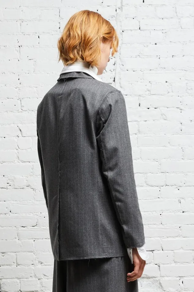 R13 Jackets and Coats Women SHRUNKEN RAW CUT BLAZER 8211 GREY PINSTRIPE