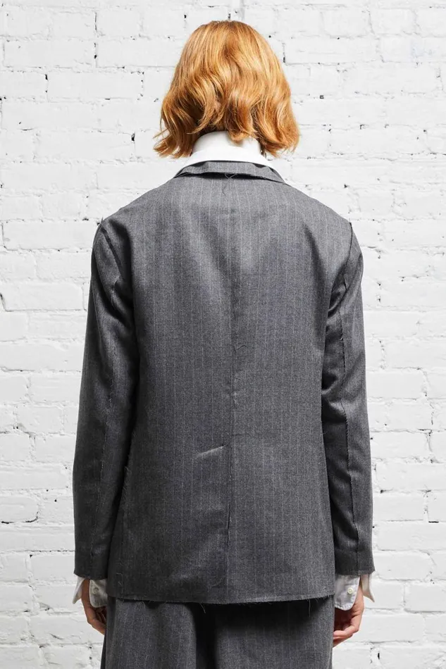 R13 Jackets and Coats Women SHRUNKEN RAW CUT BLAZER 8211 GREY PINSTRIPE