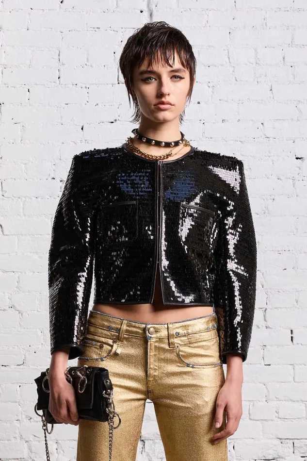 R13 Jackets and Coats Women SQUARE SHOULDER SEQUIN JACKET 8211 BLACK