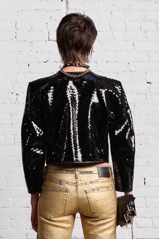 R13 Jackets and Coats Women SQUARE SHOULDER SEQUIN JACKET 8211 BLACK