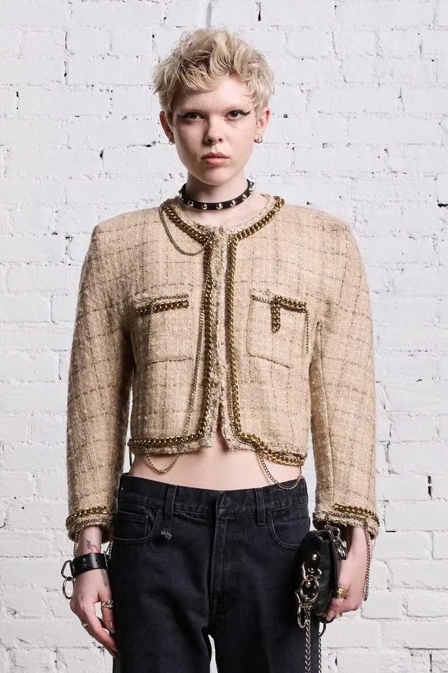 R13 Jackets and Coats Women SQUARE SHOULDER TWEED JACKET 8211 BEIGE