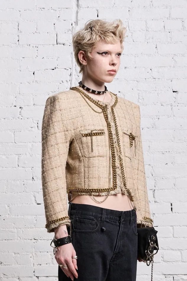 R13 Jackets and Coats Women SQUARE SHOULDER TWEED JACKET 8211 BEIGE