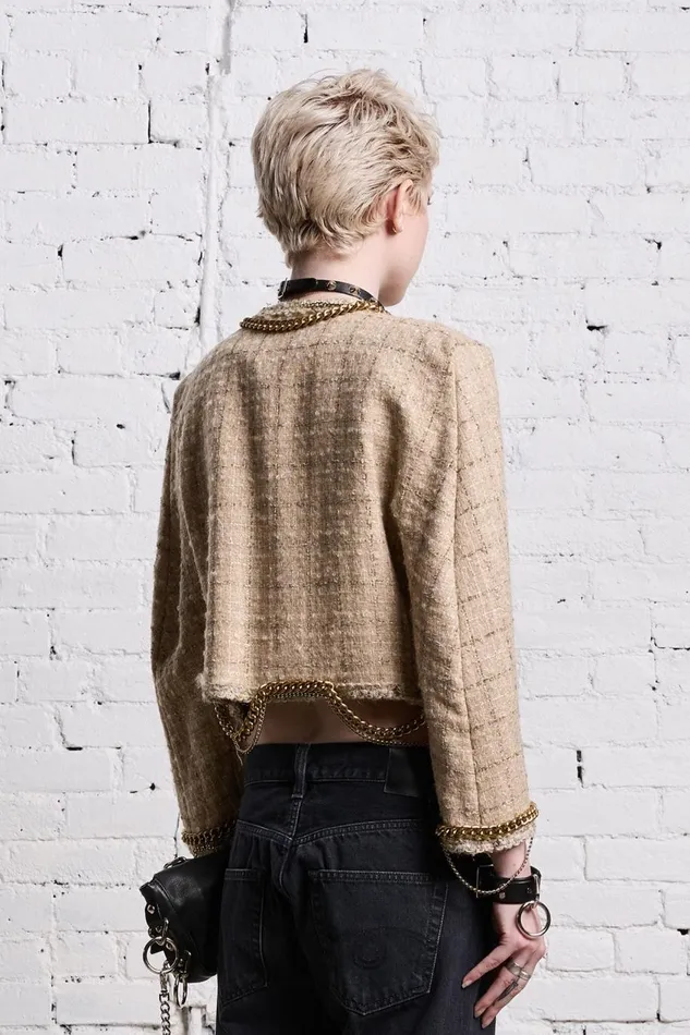 R13 Jackets and Coats Women SQUARE SHOULDER TWEED JACKET 8211 BEIGE