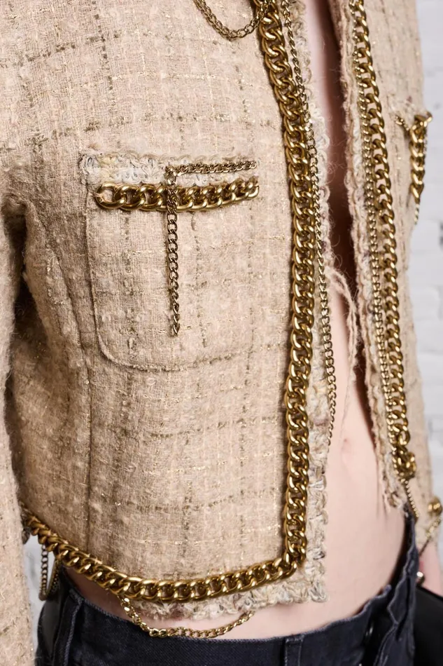R13 Jackets and Coats Women SQUARE SHOULDER TWEED JACKET 8211 BEIGE