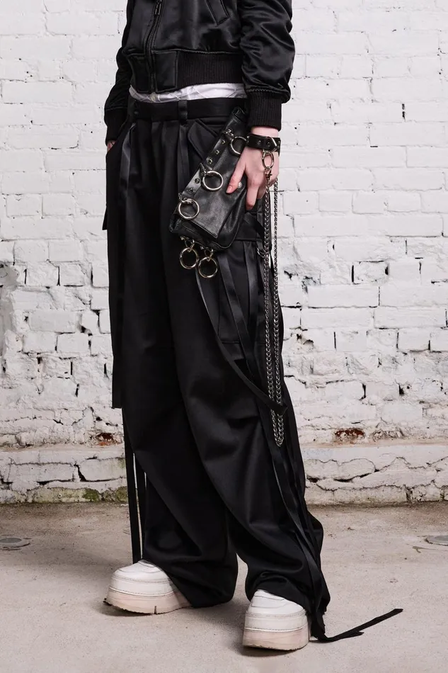 R13 Pants and Shorts Women PLEATED TUXEDO CARGO PANT 8211 BLACK