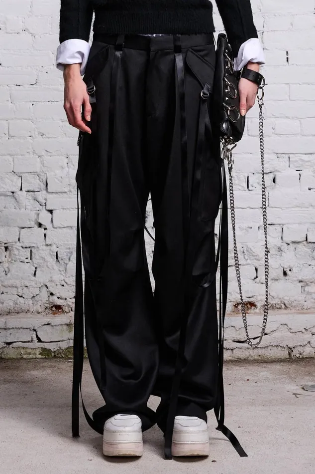 R13 Pants and Shorts Women PLEATED TUXEDO CARGO PANT 8211 BLACK