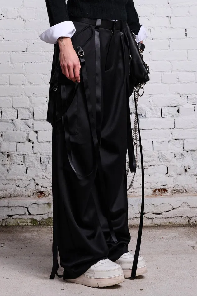 R13 Pants and Shorts Women PLEATED TUXEDO CARGO PANT 8211 BLACK