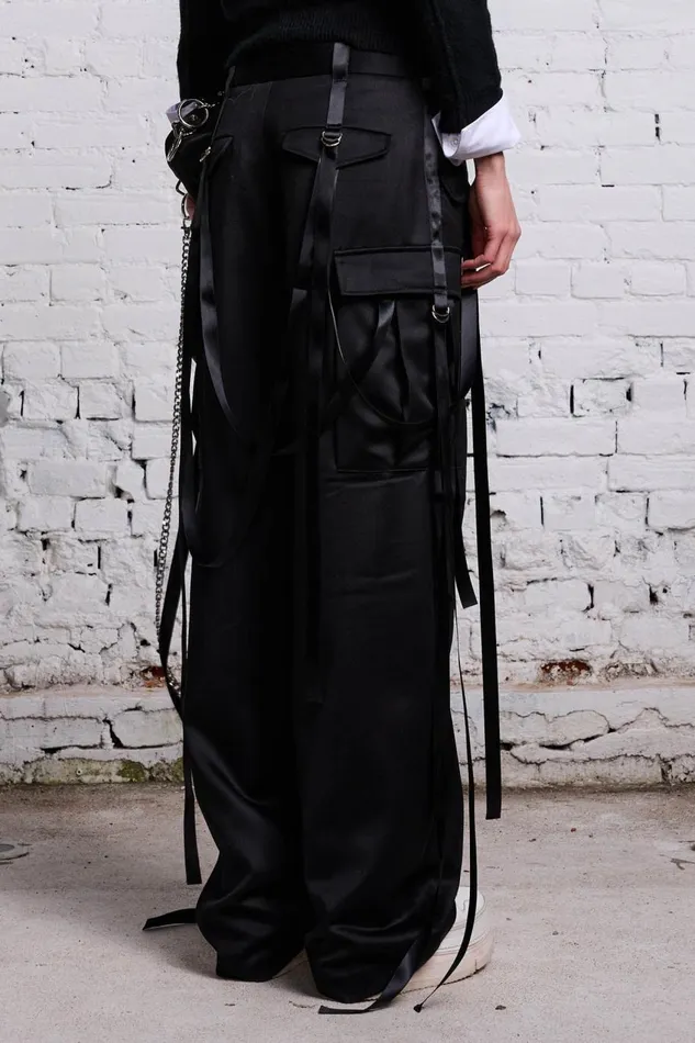 R13 Pants and Shorts Women PLEATED TUXEDO CARGO PANT 8211 BLACK