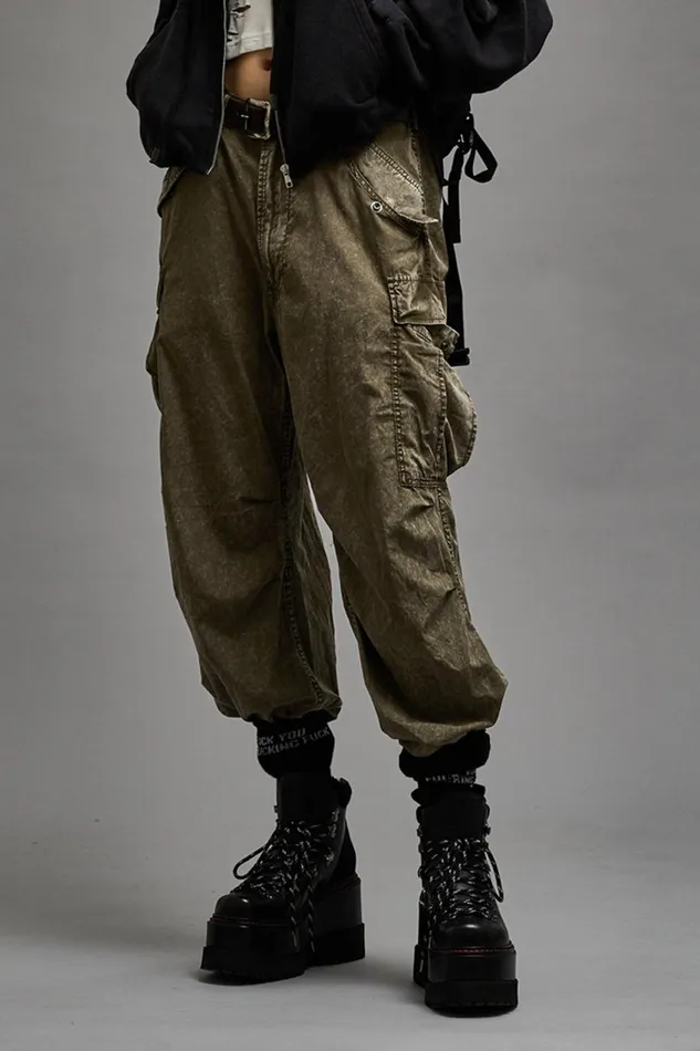 R13 Pants and Shorts Women WIDE LEG CARGO 8211 OLIVE GARMENT DYE