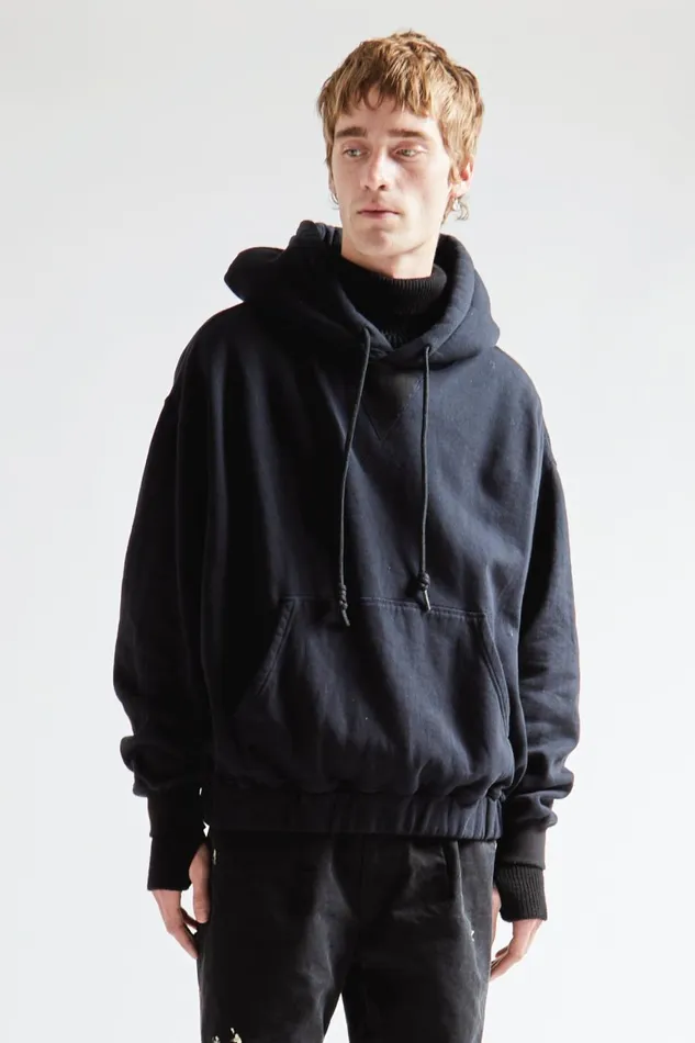 R13 Sale Men OVERSIZED SIDE GUSSET HOODIE 8211 BLACK FLEECE