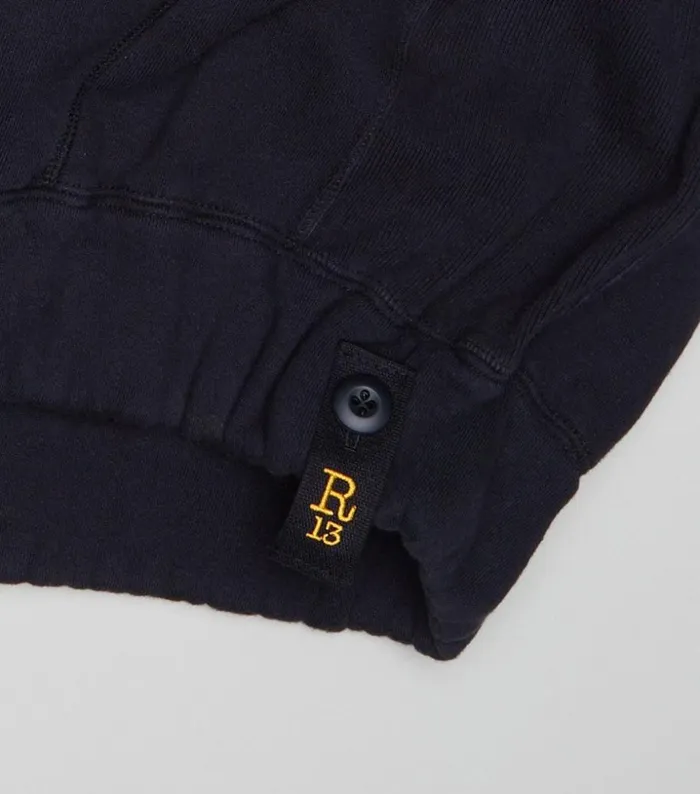 R13 Sale Men OVERSIZED SIDE GUSSET HOODIE 8211 BLACK FLEECE