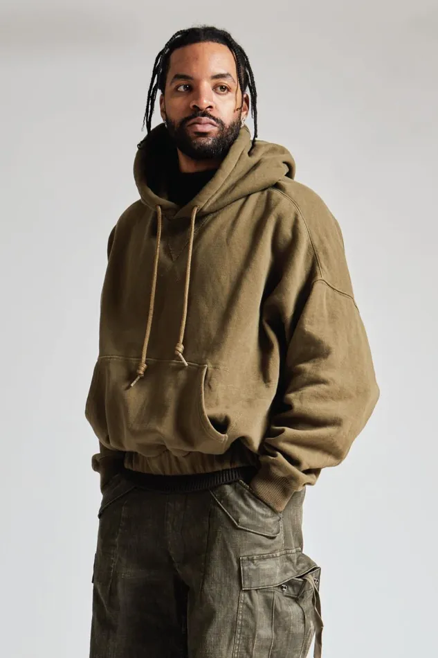 R13 Sale Men OVERSIZED SIDE GUSSET HOODIE 8211 OLIVE FLEECE