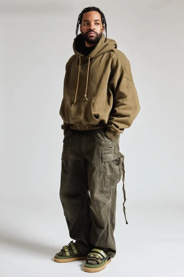 R13 Sale Men OVERSIZED SIDE GUSSET HOODIE 8211 OLIVE FLEECE