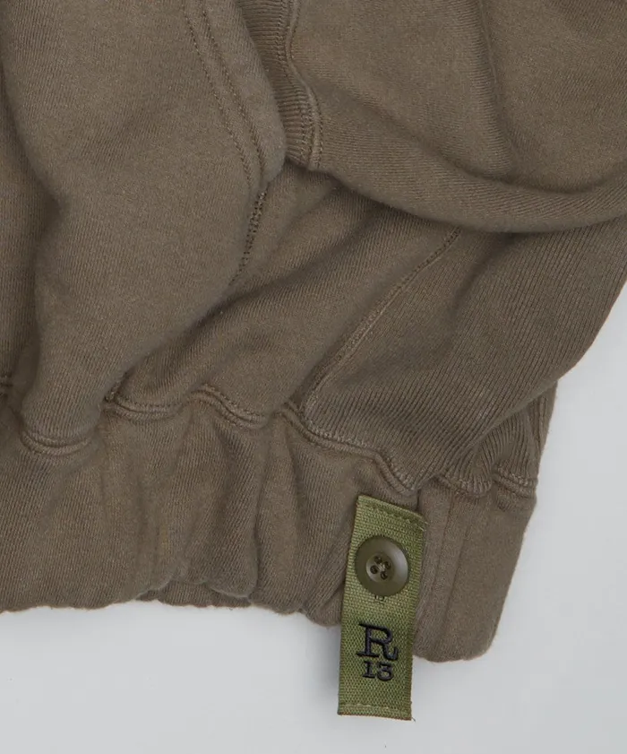 R13 Sale Men OVERSIZED SIDE GUSSET HOODIE 8211 OLIVE FLEECE