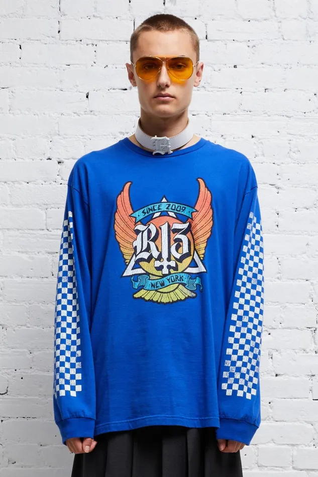 R13 Sale Men SKATE LONG SLEEVE T 8211 BLUE