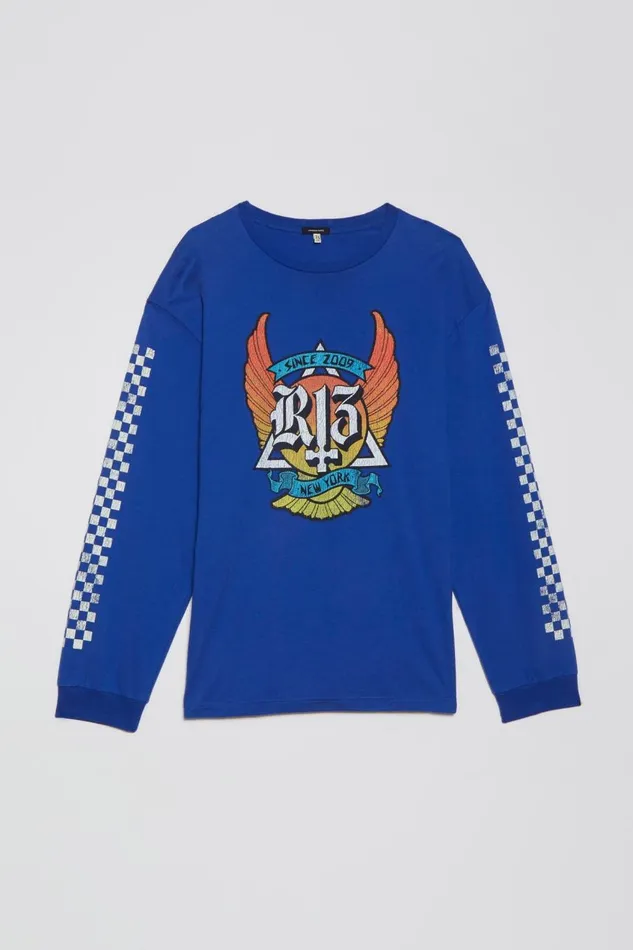 R13 Sale Men SKATE LONG SLEEVE T 8211 BLUE