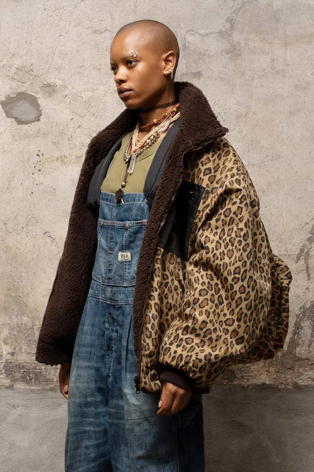 R13 Sale Women BACKZIP WINDBREAKER 8211 PRINTED LEOPARD