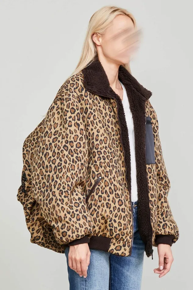 R13 Sale Women BACKZIP WINDBREAKER 8211 PRINTED LEOPARD
