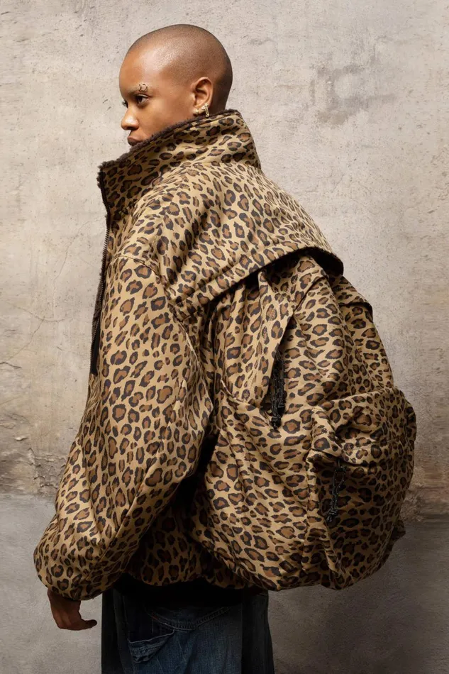 R13 Sale Women BACKZIP WINDBREAKER 8211 PRINTED LEOPARD