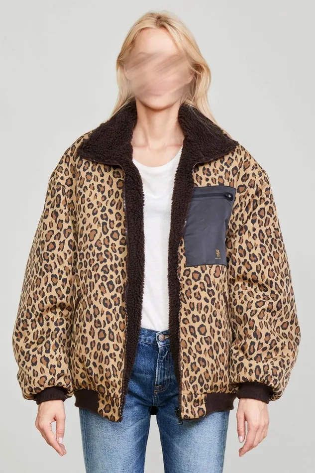 R13 Sale Women BACKZIP WINDBREAKER 8211 PRINTED LEOPARD