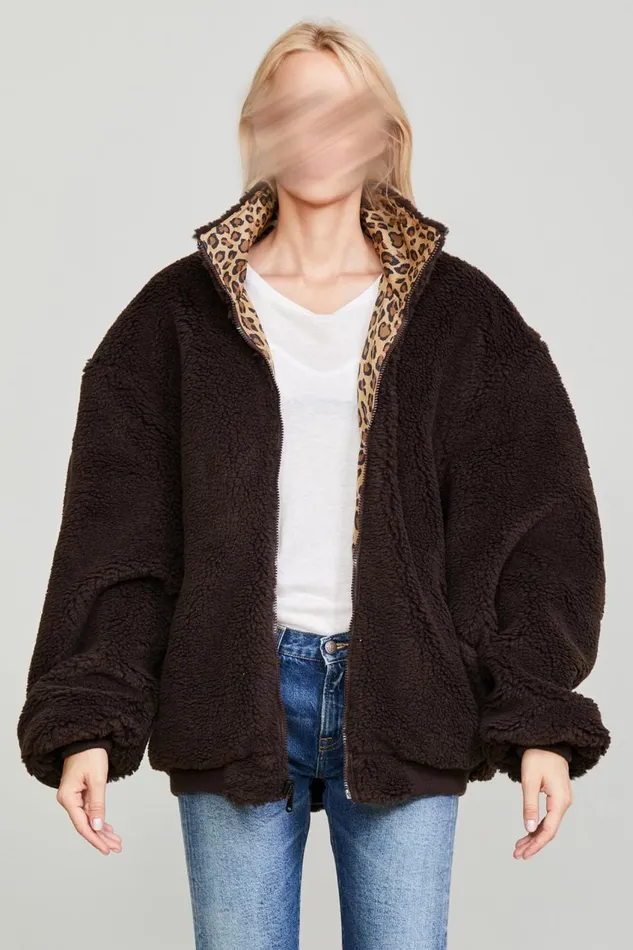 R13 Sale Women BACKZIP WINDBREAKER 8211 PRINTED LEOPARD