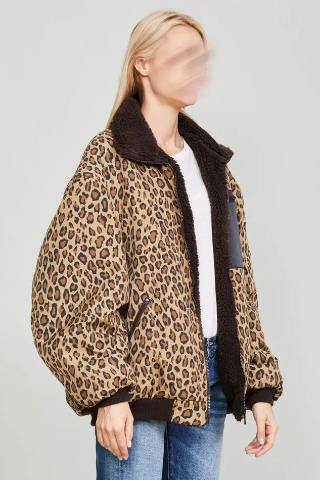 R13 Sale Women BACKZIP WINDBREAKER 8211 PRINTED LEOPARD