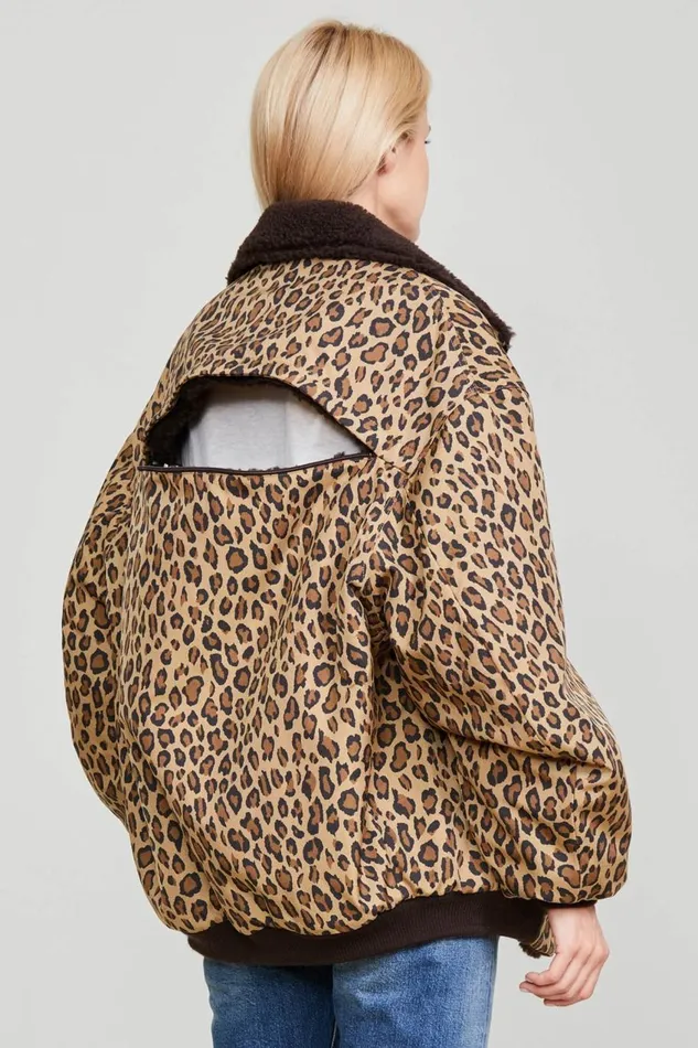 R13 Sale Women BACKZIP WINDBREAKER 8211 PRINTED LEOPARD