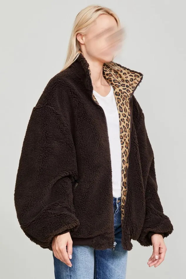 R13 Sale Women BACKZIP WINDBREAKER 8211 PRINTED LEOPARD