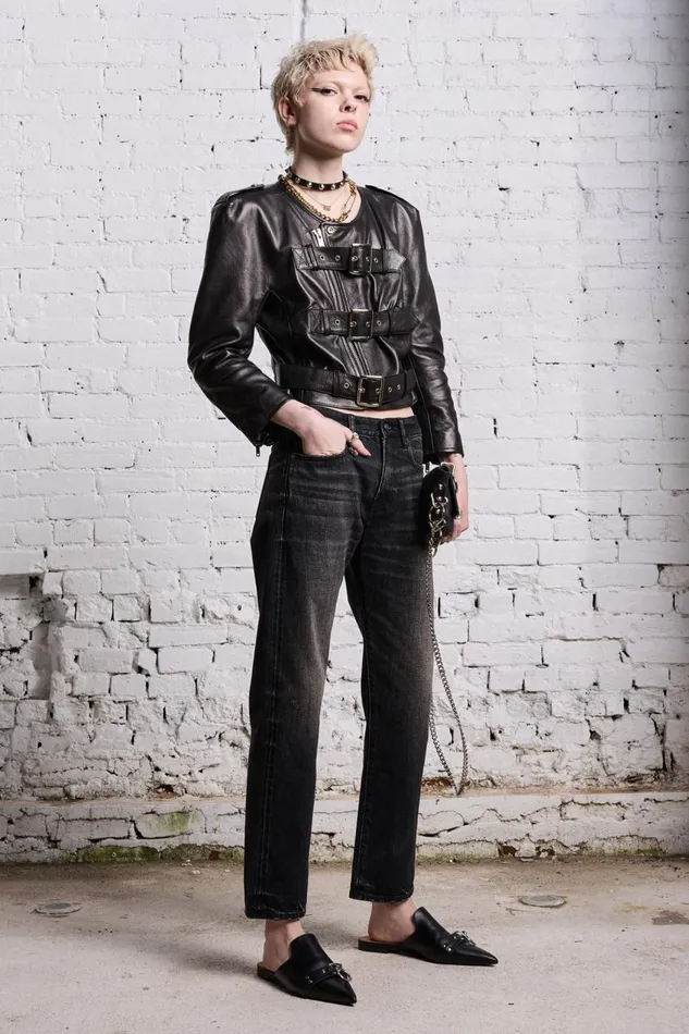 R13 Sale Women BELTED MOTORCYCLE JACKET 8211 BLACK