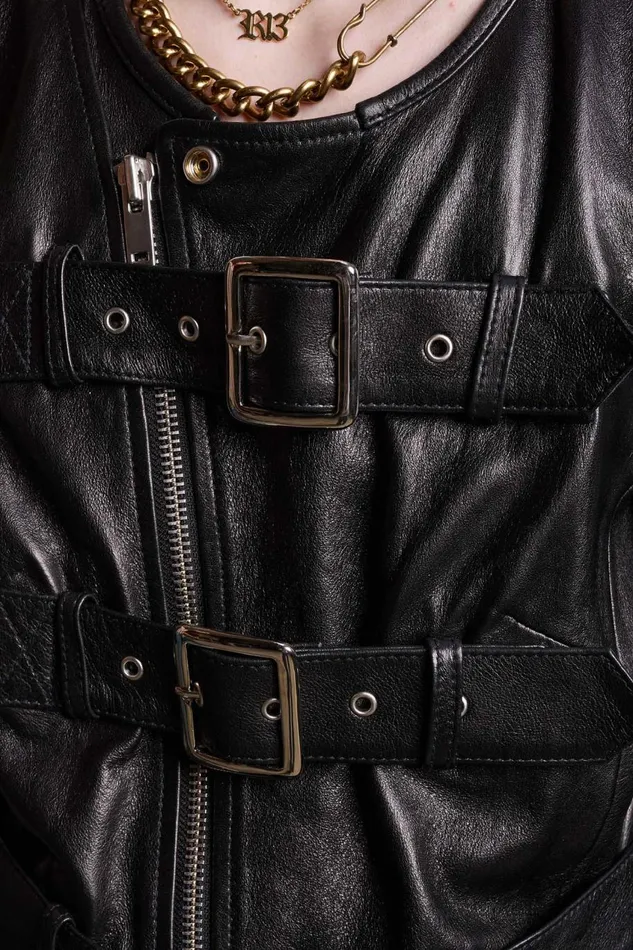 R13 Sale Women BELTED MOTORCYCLE JACKET 8211 BLACK