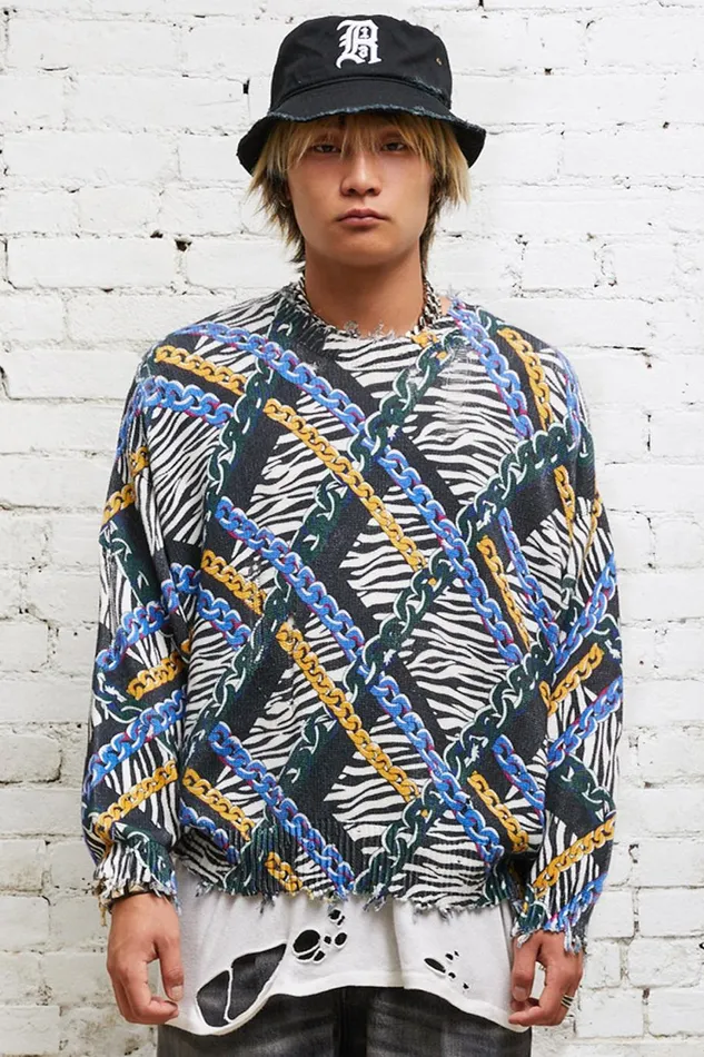 R13 Sale Women CHAINED ZEBRA OVERSIZED SWEATER 8211 MULTICOLOR