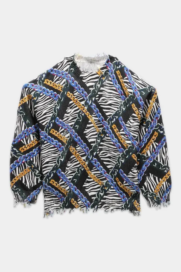 R13 Sale Women CHAINED ZEBRA OVERSIZED SWEATER 8211 MULTICOLOR R13 Sale Women CHAINED ZEBRA OVERSIZED SWEATER 8211 MULTICOLOR