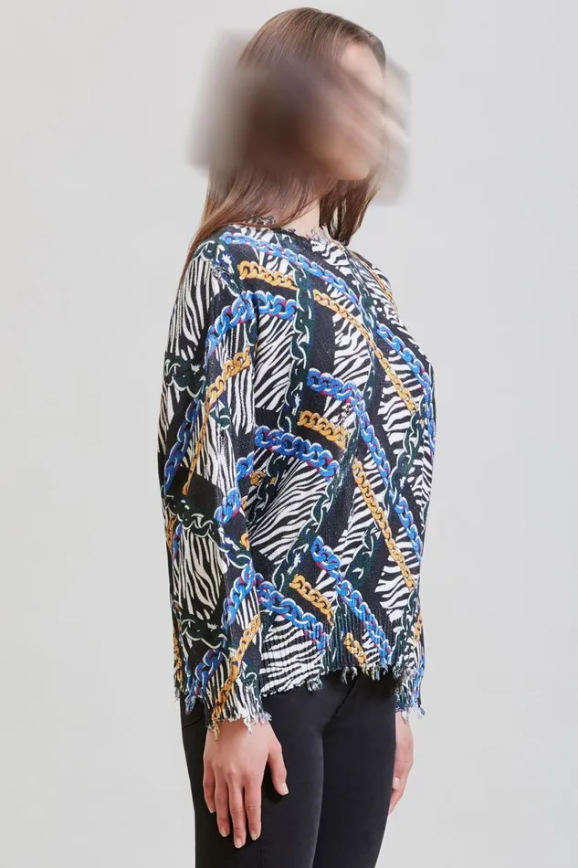 R13 Sale Women CHAINED ZEBRA OVERSIZED SWEATER 8211 MULTICOLOR R13 Sale Women CHAINED ZEBRA OVERSIZED SWEATER 8211 MULTICOLOR
