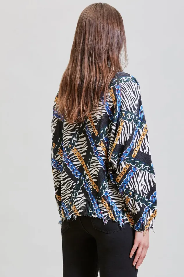 R13 Sale Women CHAINED ZEBRA OVERSIZED SWEATER 8211 MULTICOLOR R13 Sale Women CHAINED ZEBRA OVERSIZED SWEATER 8211 MULTICOLOR