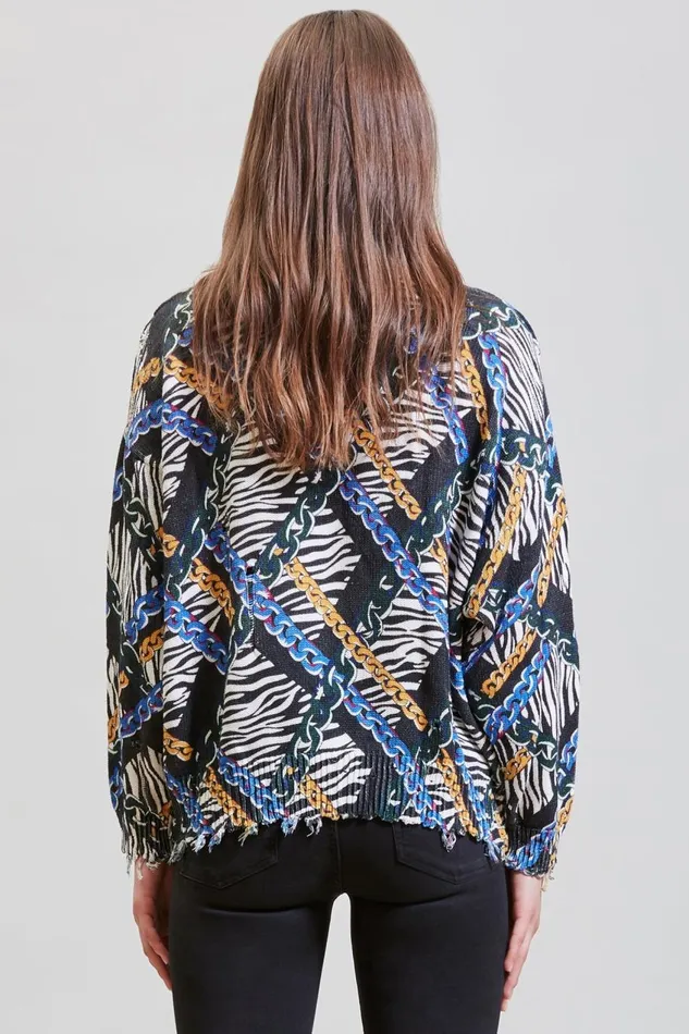 R13 Sale Women CHAINED ZEBRA OVERSIZED SWEATER 8211 MULTICOLOR R13 Sale Women CHAINED ZEBRA OVERSIZED SWEATER 8211 MULTICOLOR